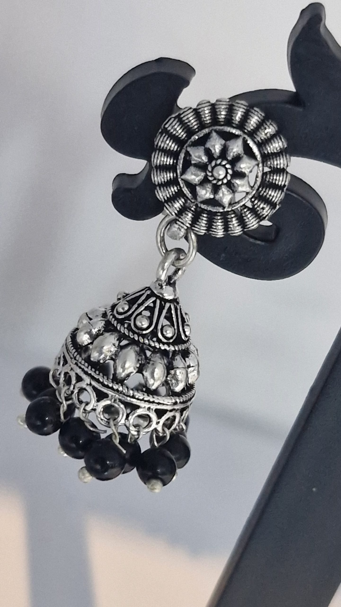 Floral Designer Oxidised Silver Jhumkha Floral Designer Oxidised Silver Jhumkha