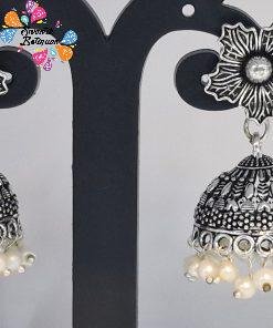Floral Designer Oxidised Silver Jhumkha Floral Designer Oxidised Silver Jhumkha