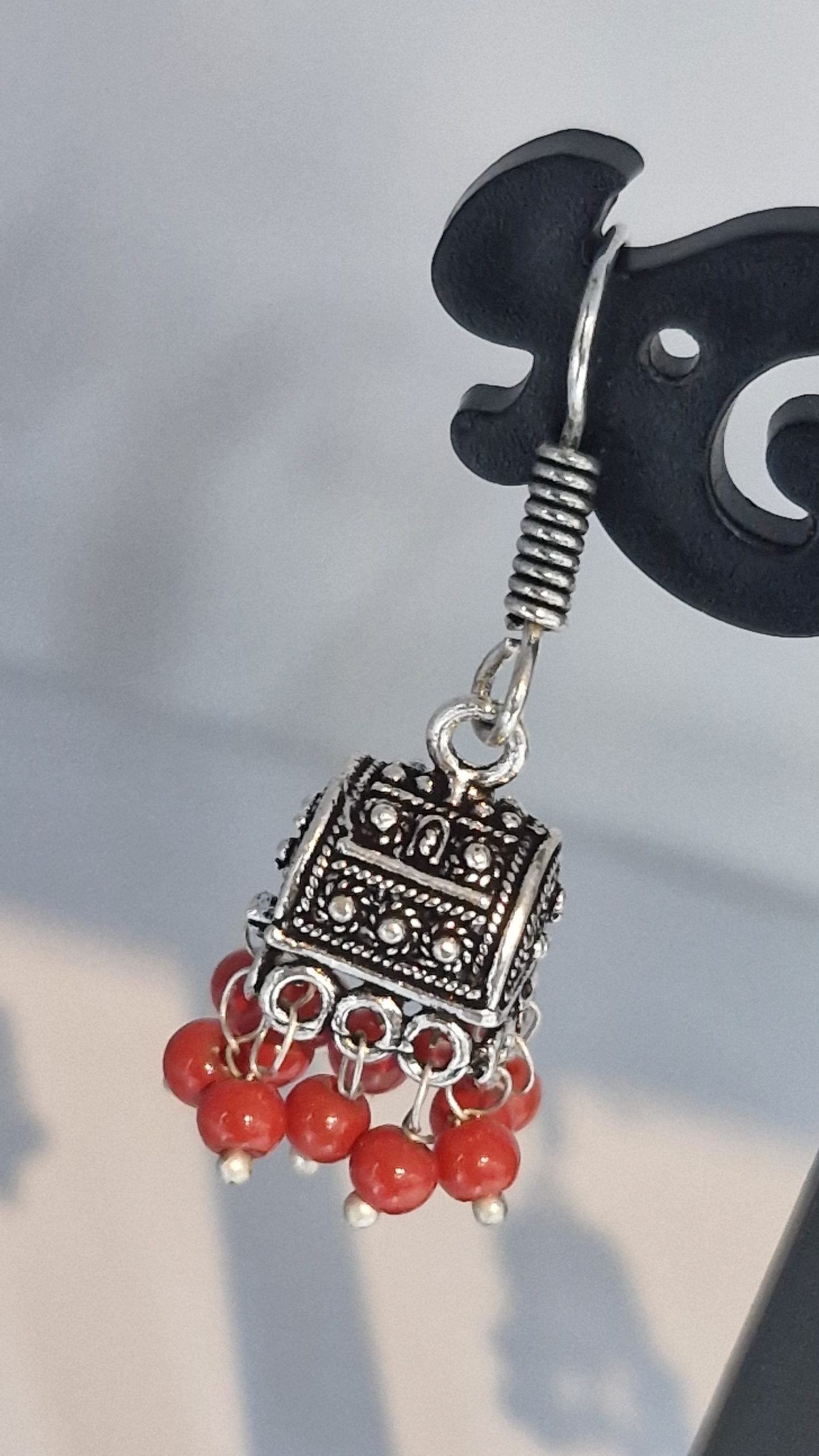 Floral Designer Oxidised Silver Jhumkha