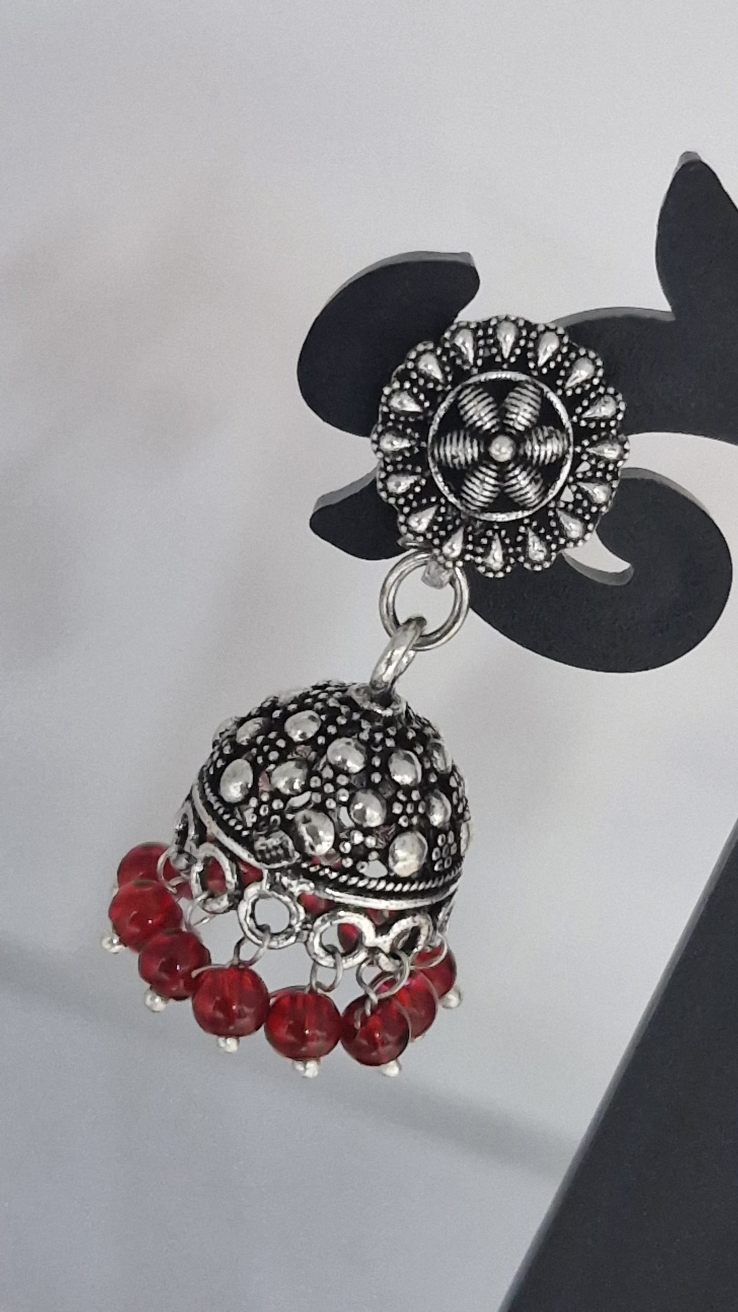Floral Designer Oxidised Silver Jhumkha