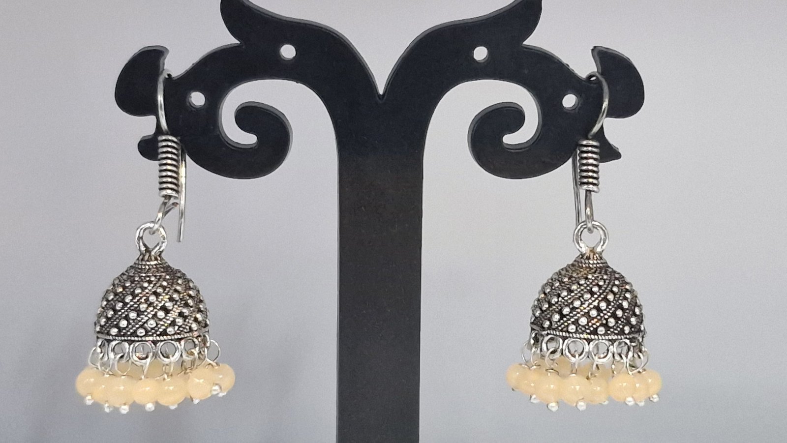 Floral Designer Oxidised Silver Jhumkha Floral Designer Oxidised Silver Jhumkha - Image 2