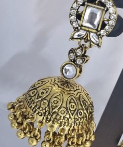 Gold Oxidised with White Stones Jhumkha