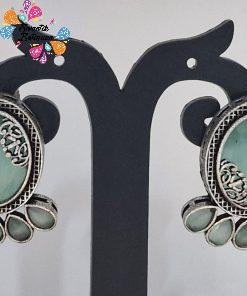 Green and Silver Oxidised Earrings Green and Silver Oxidised Earrings
