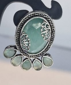 Green and Silver Oxidised Earrings