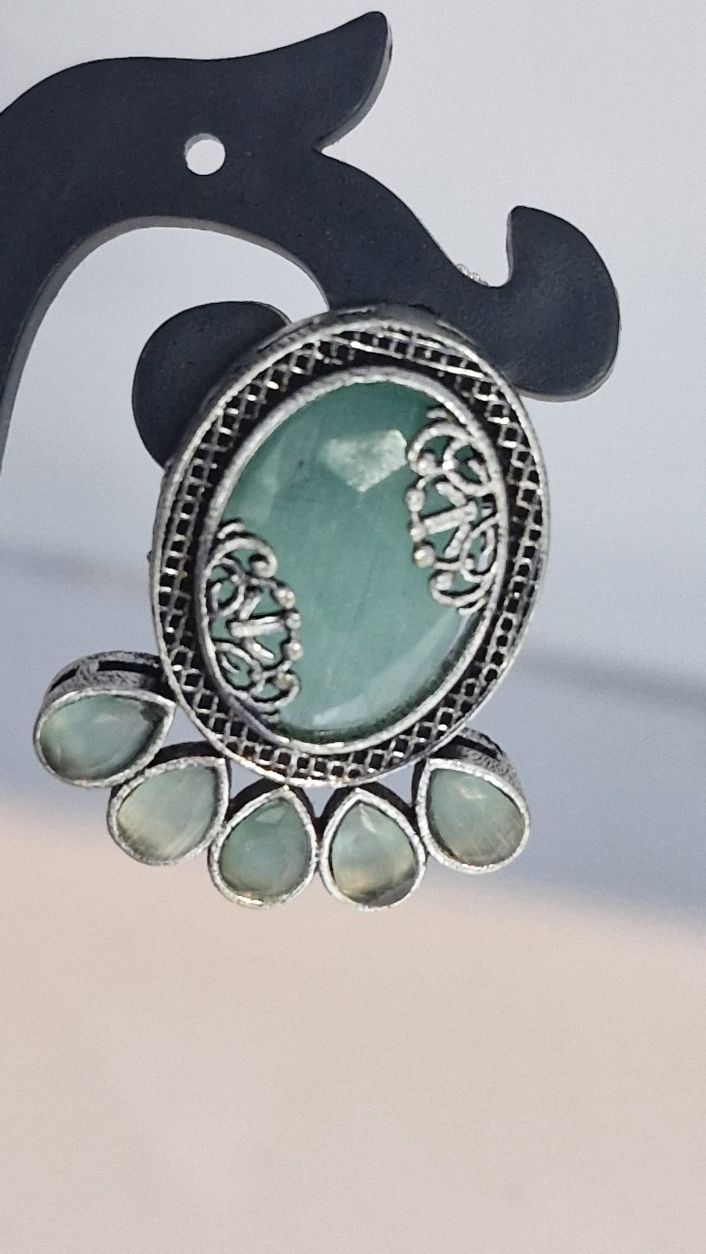 Green and Silver Oxidised Earrings Green and Silver Oxidised Earrings