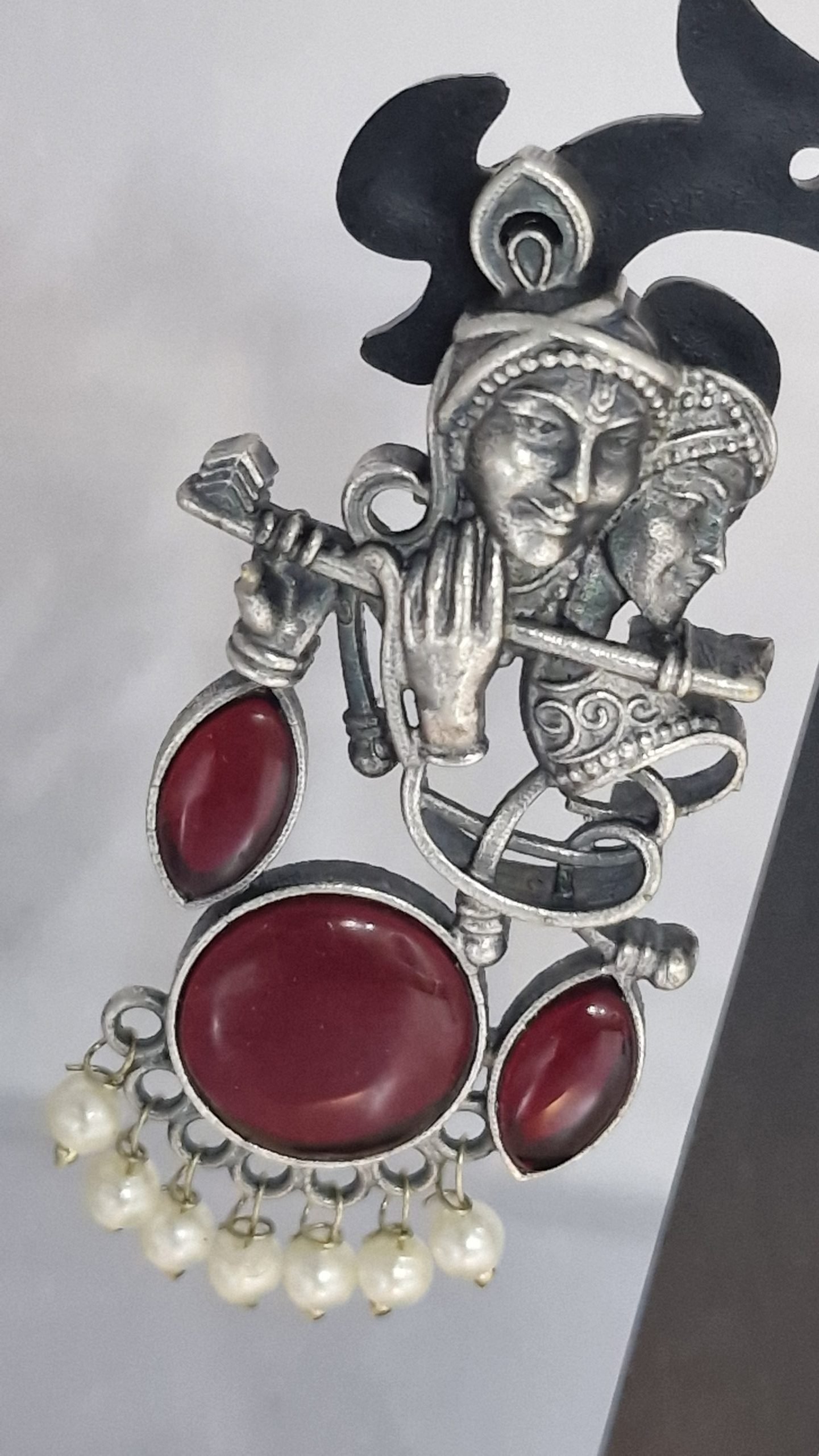 Radha Krishna Oxidized Silver Earrings Radha Krishna Oxidized Silver Earrings - Image 2
