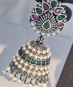 Floral Design Oxidised Silver Jhumkha Floral Design Oxidised Silver Jhumkha