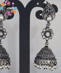 Floral Design Oxidised Silver Jhumkha Floral Design Oxidised Silver Jhumkha