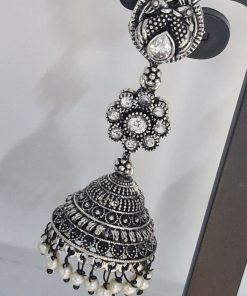 Floral Design Oxidised Silver Jhumkha Floral Design Oxidised Silver Jhumkha