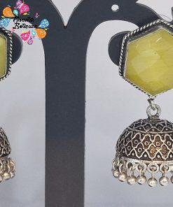 Yellow Ston Oxidised Silver Jhumkha Yellow Ston Oxidised Silver Jhumkha
