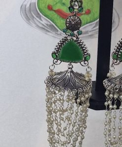 Floral Design Silver Oxidised Jhumkha