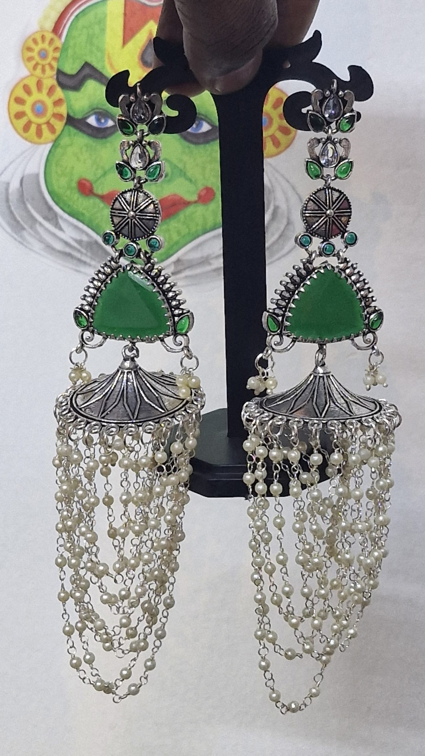 Floral Design Silver Oxidised Jhumkha Floral Design Silver Oxidised Jhumkha - Image 3