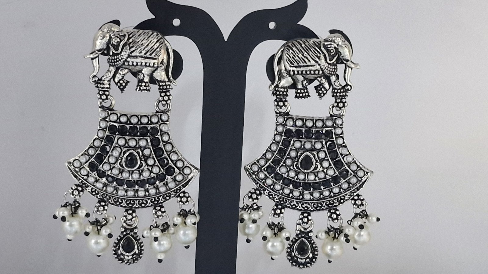 Elephant Design Silver Oxidised Earrings - Image 3