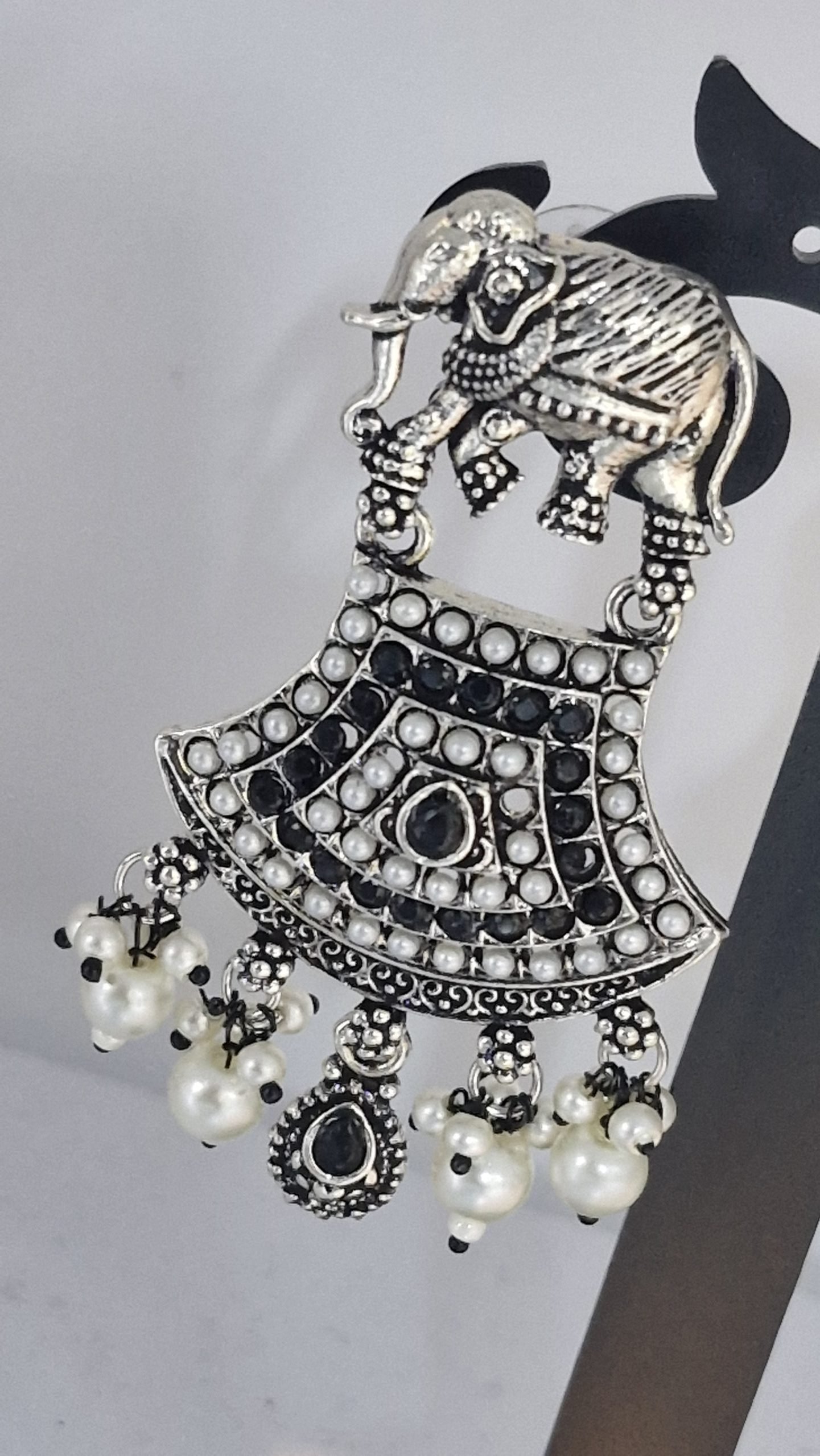 Elephant Design Silver Oxidised Earrings