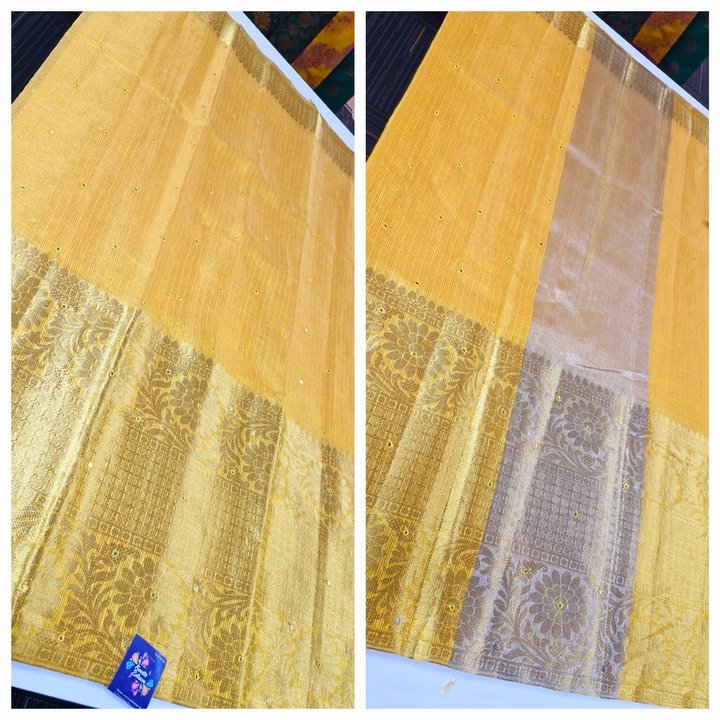Golden Yellow Colour Tissue Silk Saree - Image 2