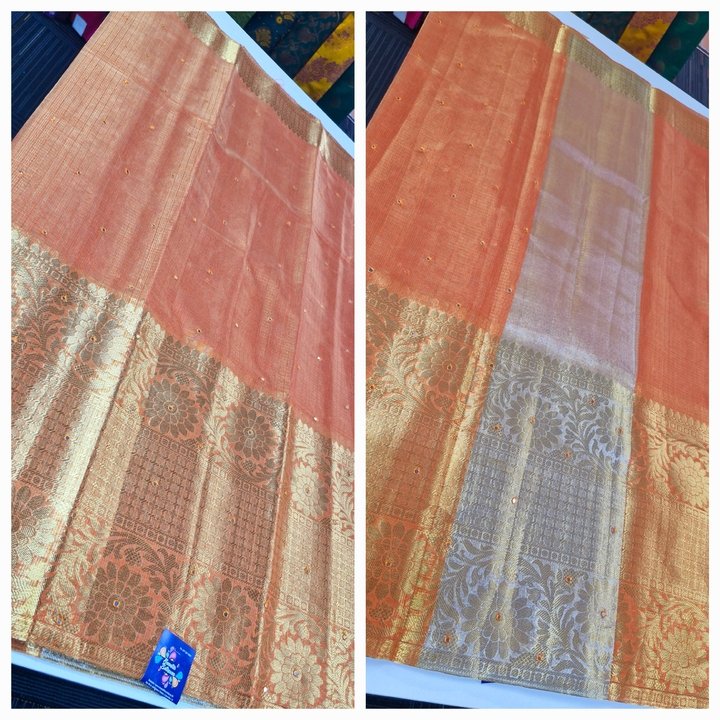 Light Orange Colour Golden Tissue Silk Saree Light Orange Colour Golden Tissue Silk Saree - Image 3