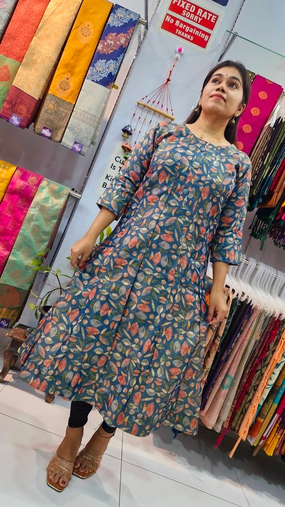 Teal Blue Tissue Silk Frock Style Kurthi Teal Blue Tissue Silk Frock Style Kurthi - Image 4