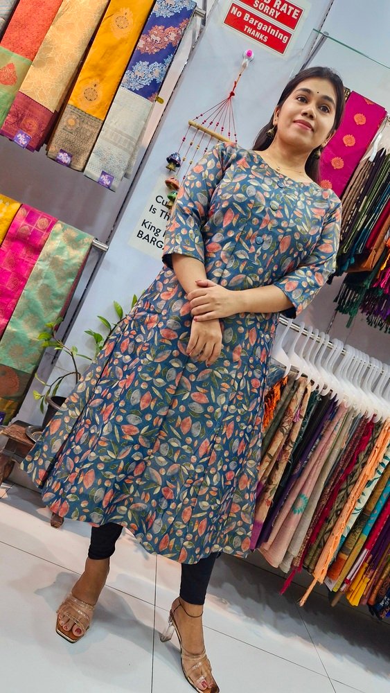 Teal Blue Tissue Silk Frock Style Kurthi Teal Blue Tissue Silk Frock Style Kurthi - Image 2