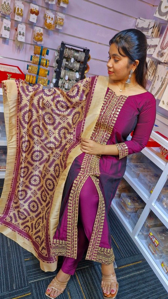 Purple and Butter Colour Ready Made Shalwar Suit - Image 3