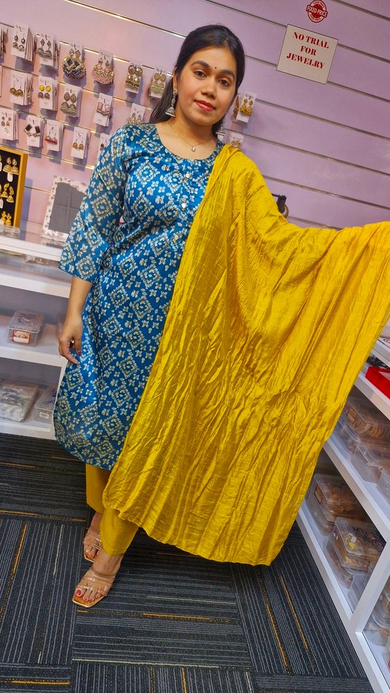Blue and Yellow Ready Made Shalwar Suit - Image 2