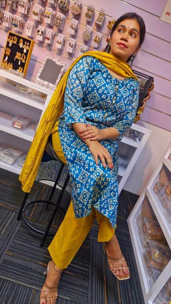 Blue and Yellow Ready Made Shalwar Suit - Image 5