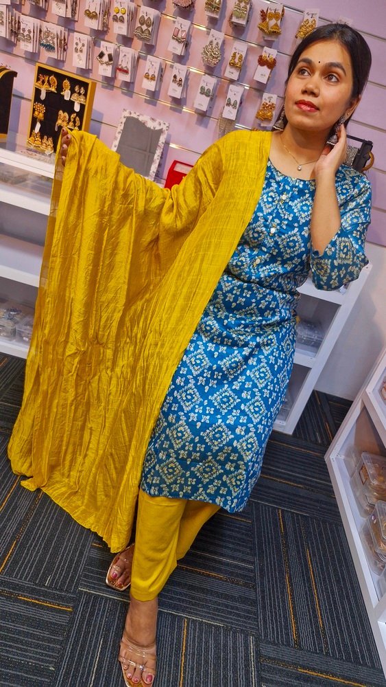 Blue and Yellow Ready Made Shalwar Suit