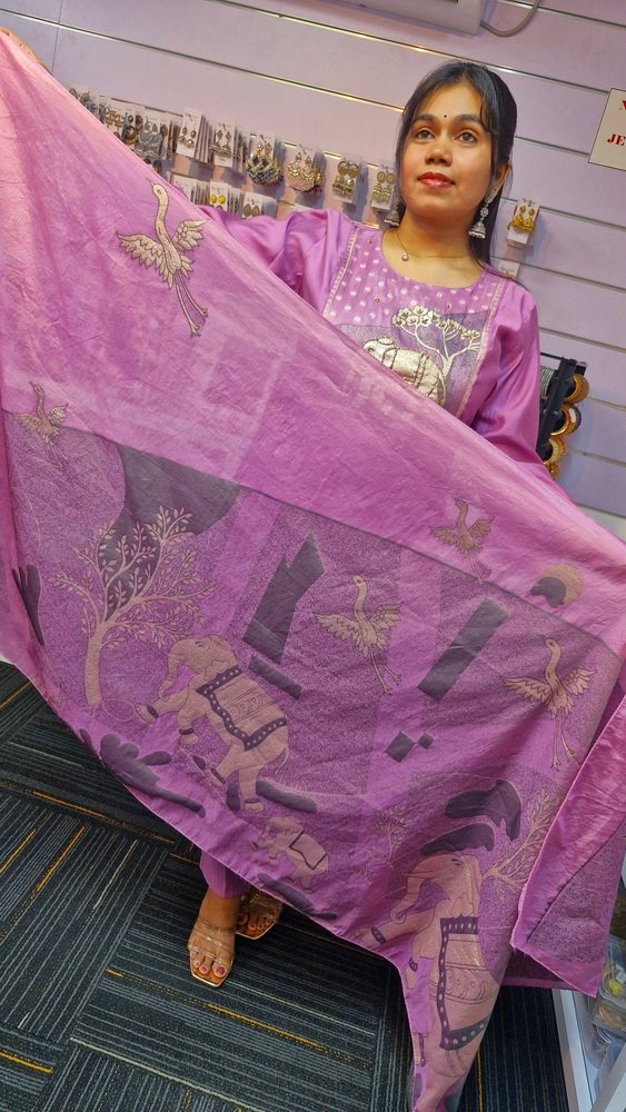 Lavender Colour Roman Silk Ready Made Shalwar Suit - Image 4