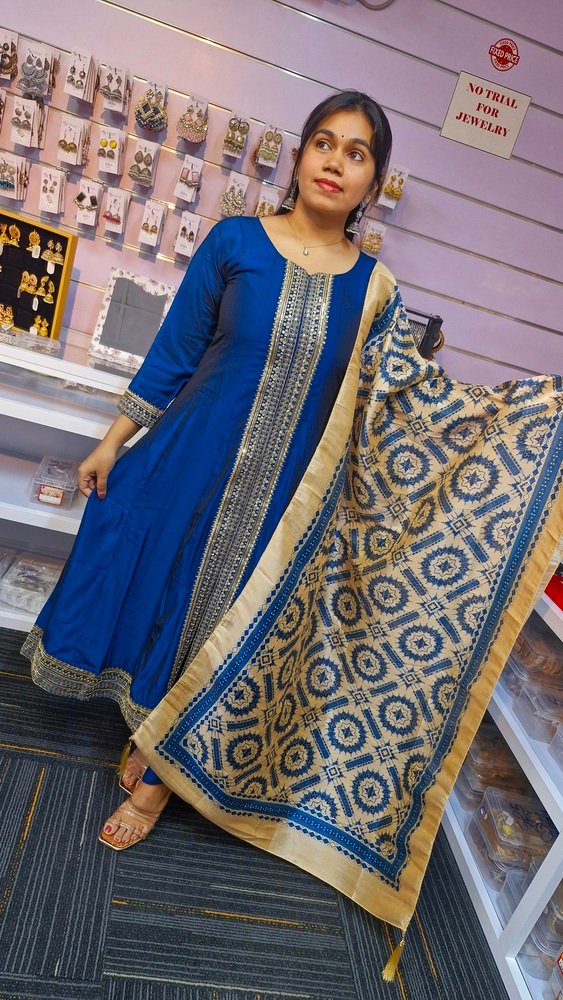 Blue and Butter colour Ready Made Shalwar Suit