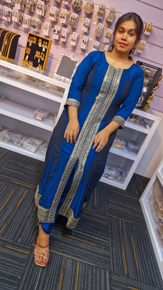 Blue and Butter colour Ready Made Shalwar Suit - Image 6