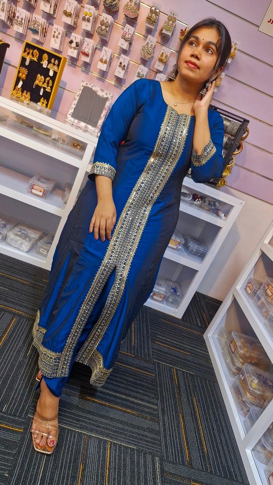Blue and Butter colour Ready Made Shalwar Suit - Image 7