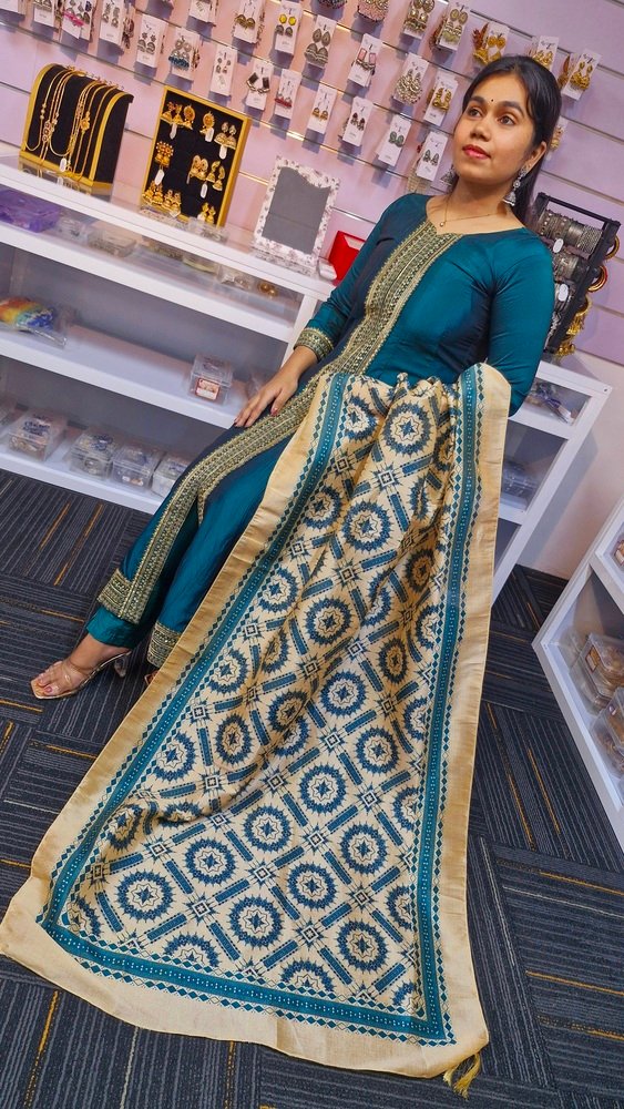 Peacock Green and Butter Colour Ready Made Shalwar Suit