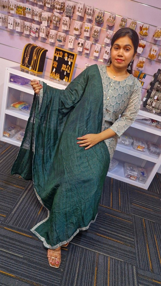 Green Colour Assam Silk Ready Made Shalwar Suit - Image 5