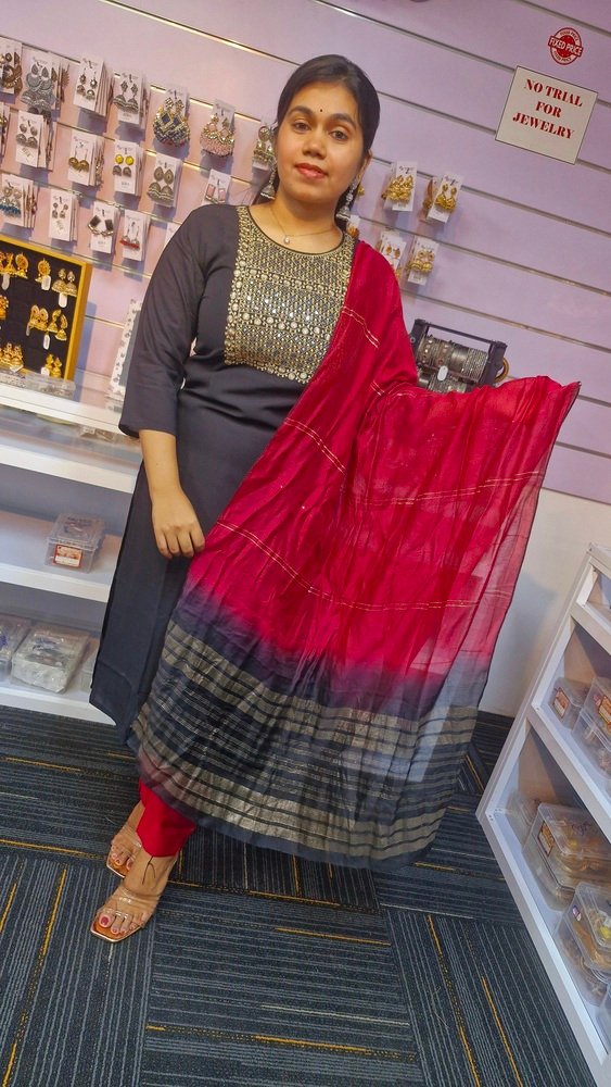 Black and Red Colour Ready-Made Shalwar Suit