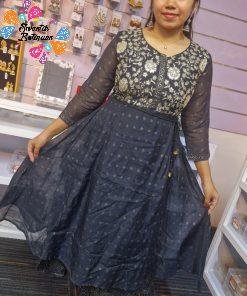 Black and Gold Embroidery Frock Style Kurthi