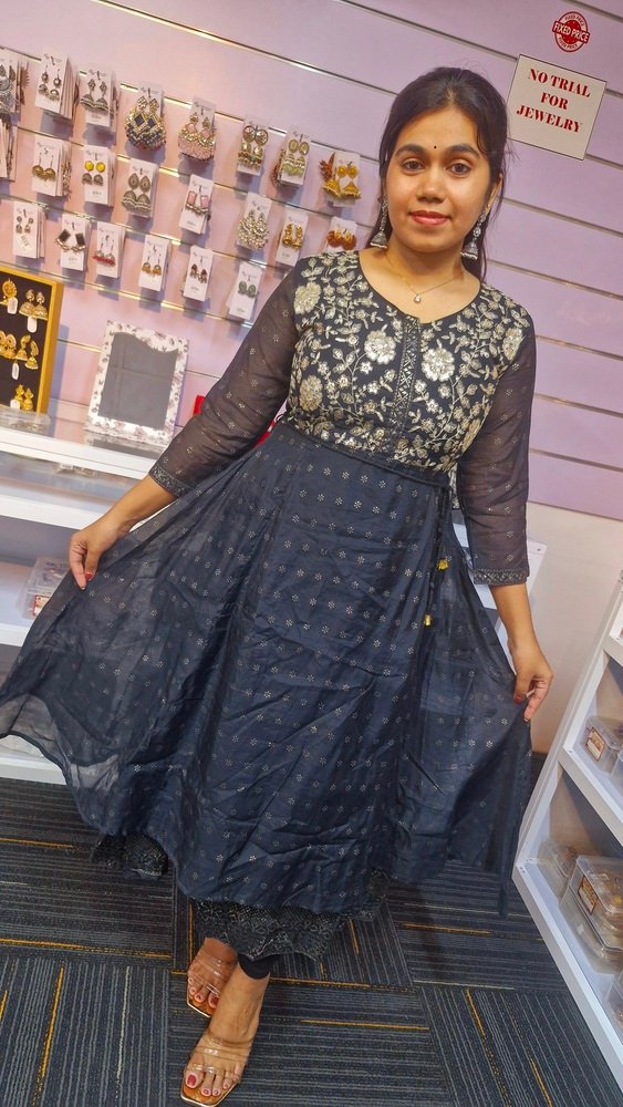 Black and Gold Embroidery Frock Style Kurthi