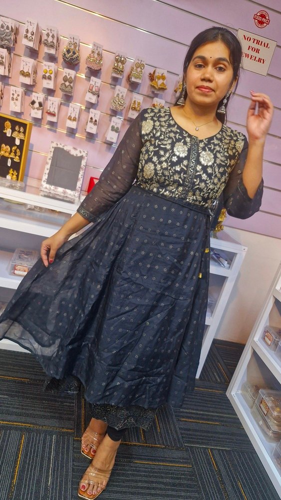 Black and Gold Embroidery Frock Style Kurthi - Image 4