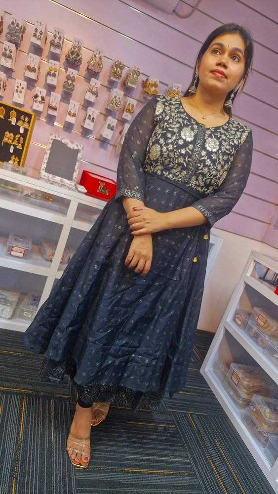 Black and Gold Embroidery Frock Style Kurthi - Image 3