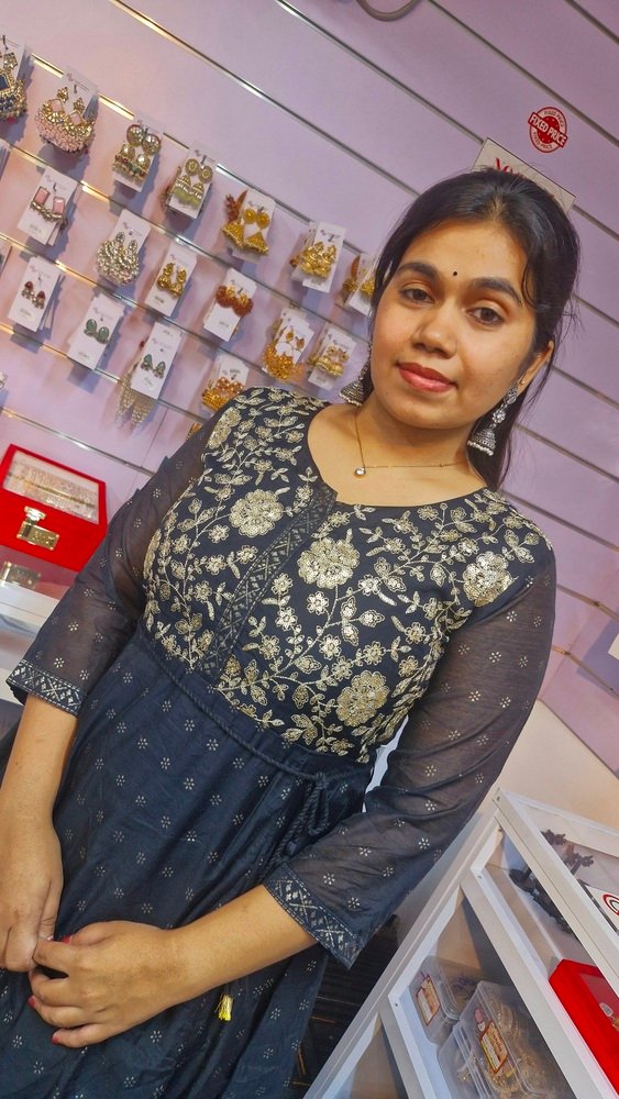 Black and Gold Embroidery Frock Style Kurthi - Image 6