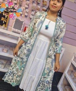 Premium Royal Blue and White Colour Hakoba Over Court Kurthi