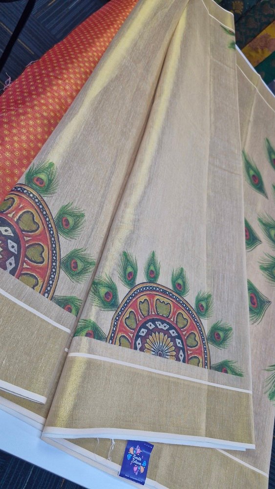 Chakra Feather Designer Golden Tissue Silk Saree Chakra Feather Designer Golden Tissue Silk Saree - Image 5