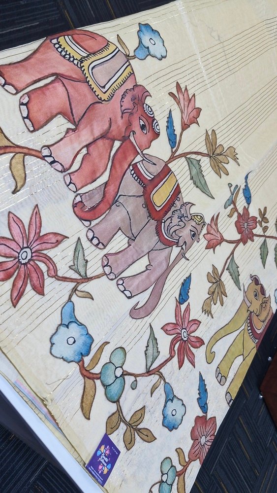 Elephant Designer Semi Chanderi Silk Saree With Applique Work - Image 5