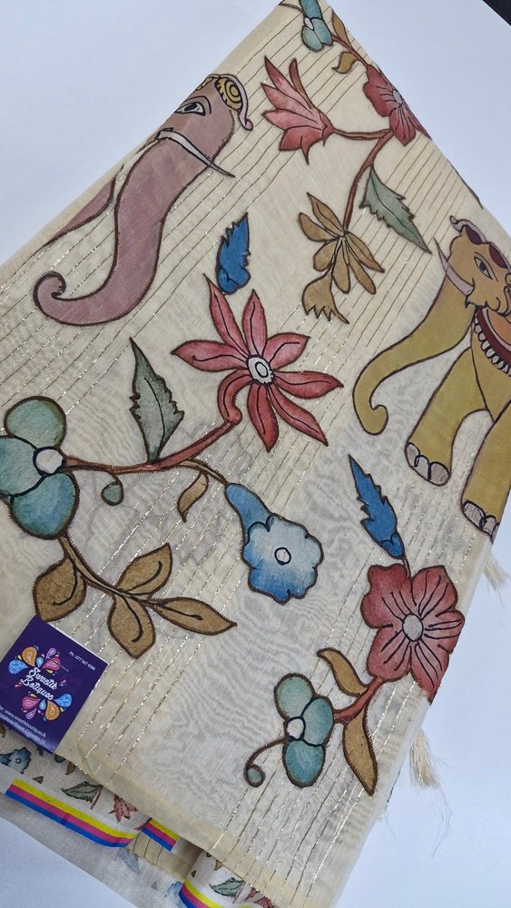 Elephant Designer Semi Chanderi Silk Saree With Applique Work