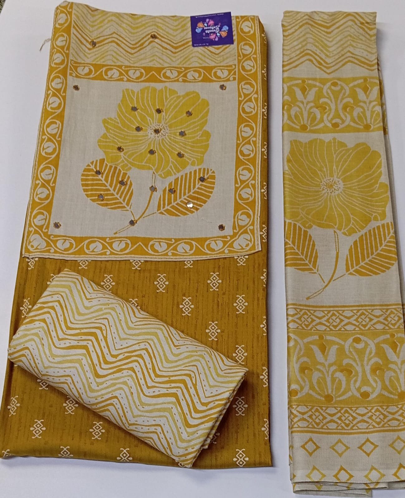 Yellow and White Colour Flower Designer Premium Heavy Rayon Shalwar Material