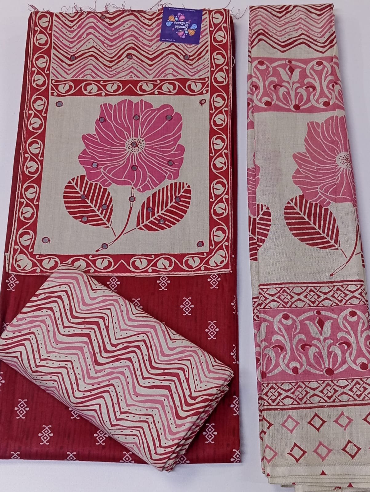 Red and White Colour Flower Designer Premium Heavy Rayon Shalwar Material