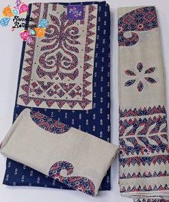 Navy Blue and Butter Colour Floral Designer Premium Heavy Rayon Shalwar Material