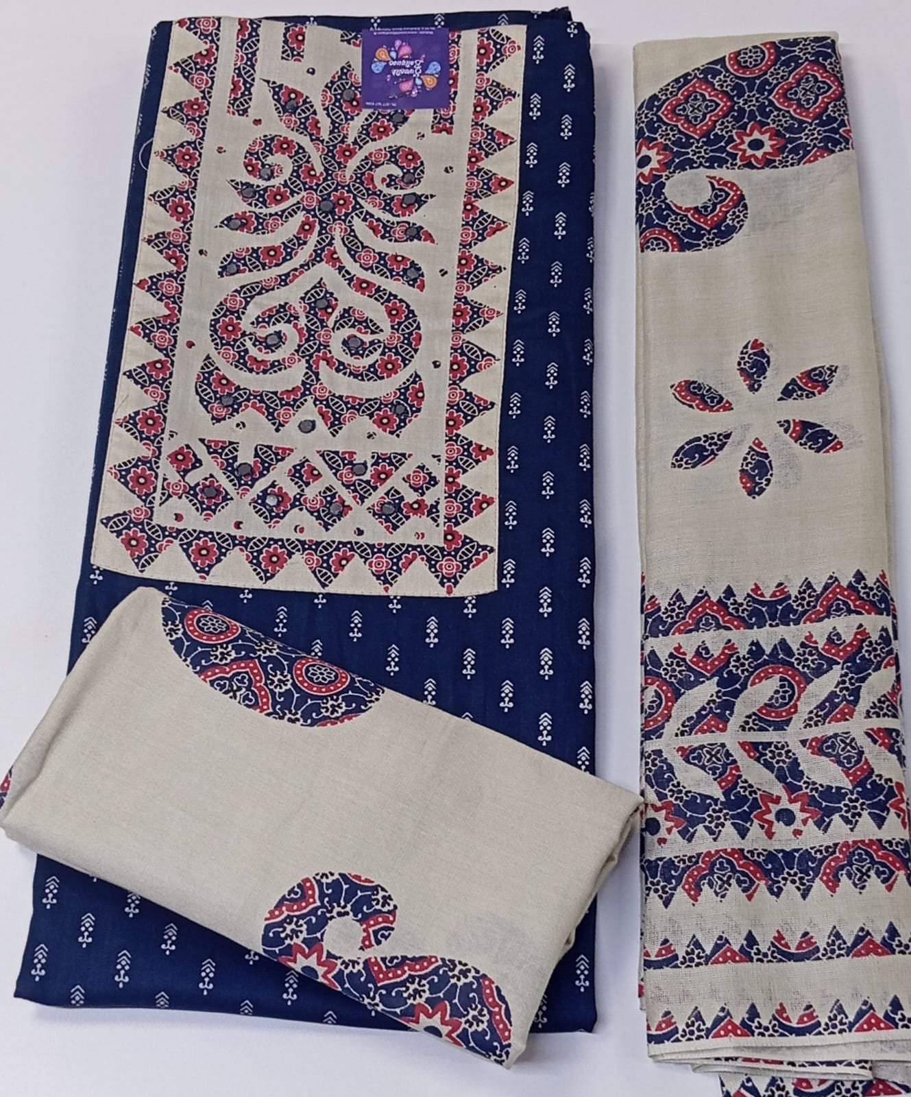 Navy Blue and Butter Colour Floral Designer Premium Heavy Rayon Shalwar Material