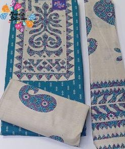 Peacock Green and Butter Colour Floral Designer Premium Heavy Rayon Shalwar Material