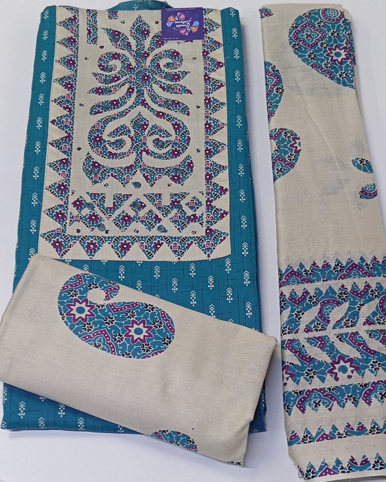 Peacock Green and Butter Colour Floral Designer Premium Heavy Rayon Shalwar Material