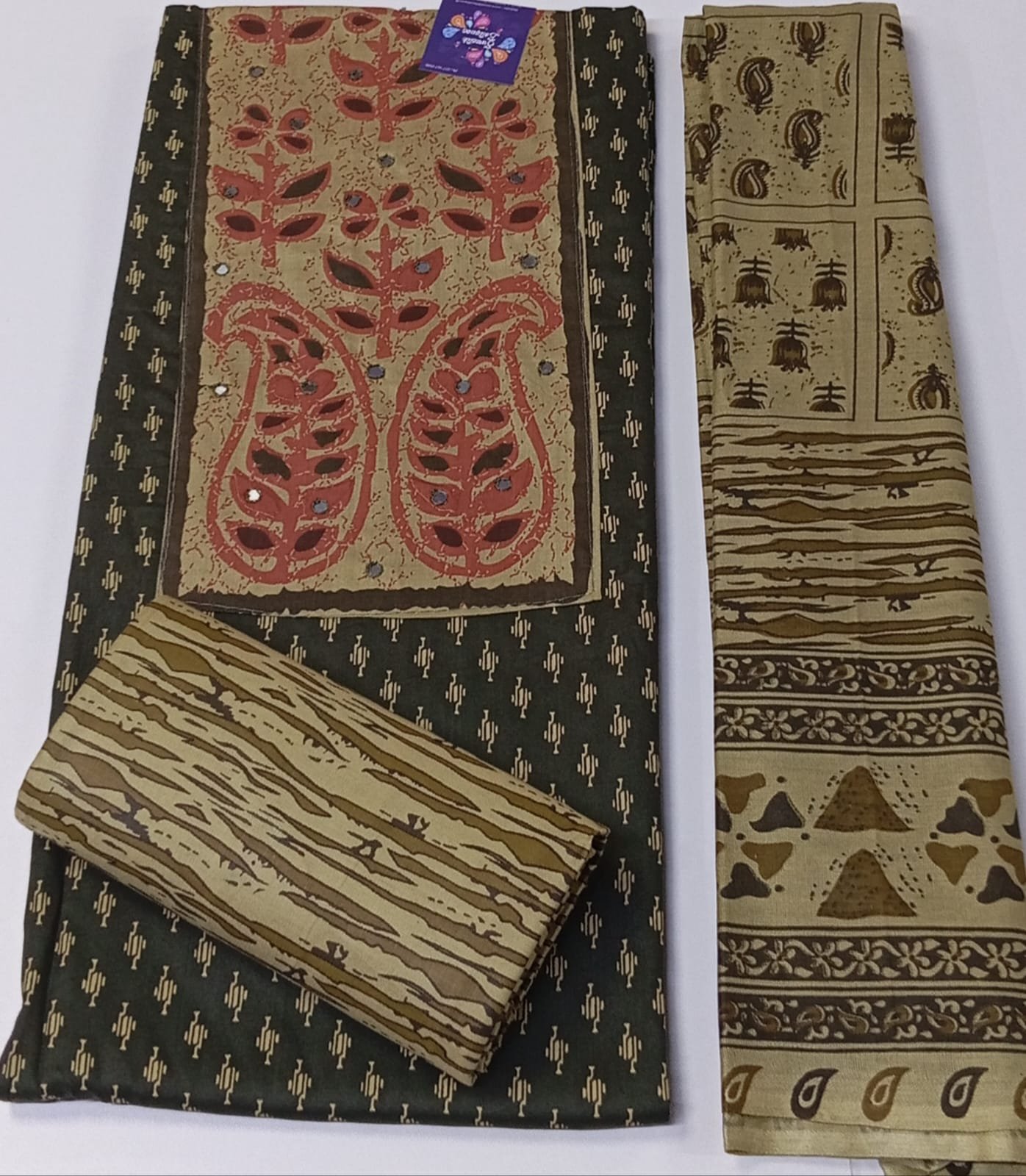 Forest Green and Butter Colour Floral Designer Premium Heavy Rayon Shalwar Material