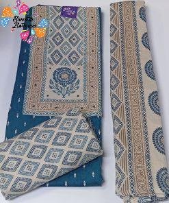 Peacock Blue and White Colour Floral Designer Premium Heavy Rayon Shalwar Material